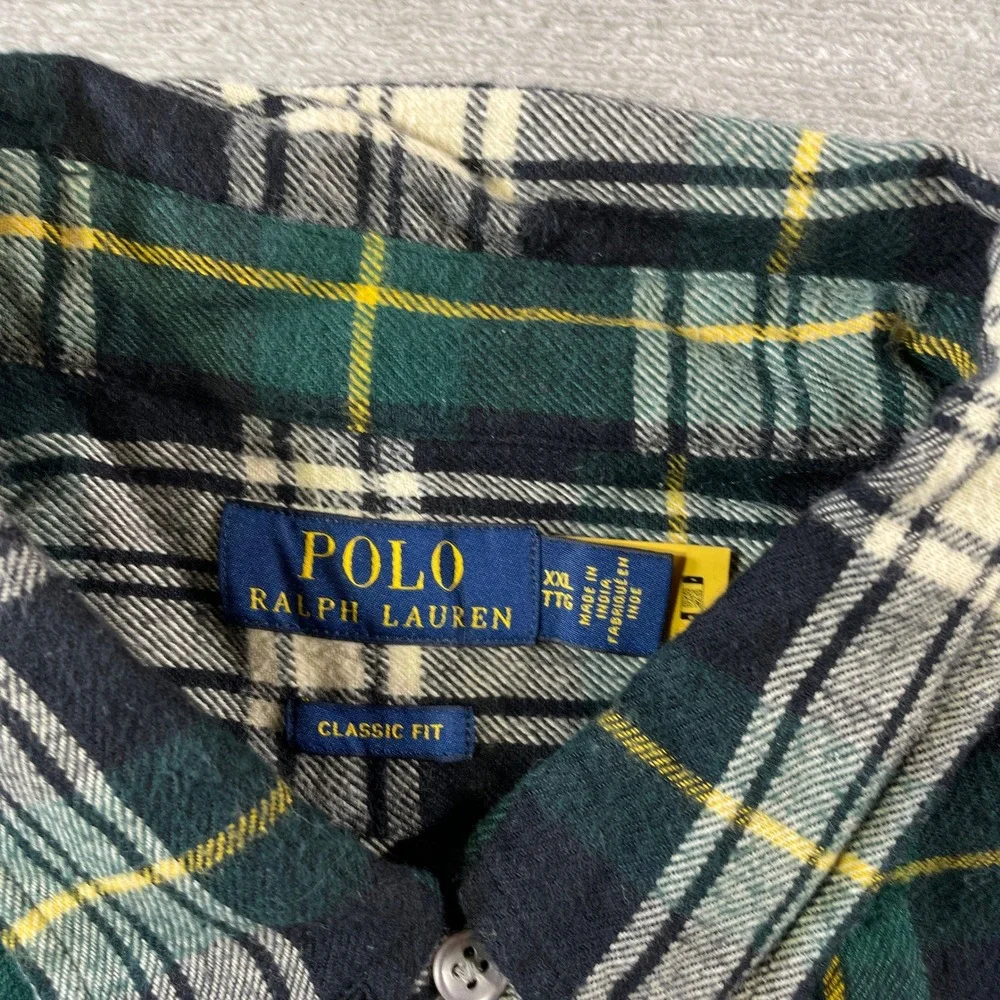 Polo Ralph Lauren Flannel Shirt Mens XXL Green Plaid Classic Fit Holiday Preppy